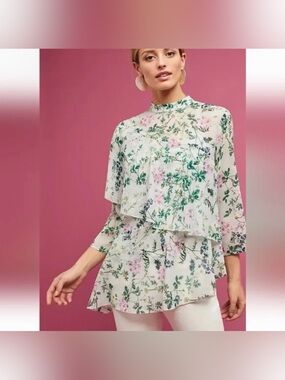 Hemant & Nandita Courtney Chiffon Blouse Sz P or Us XS - S‎ Cottagecore Ruffle